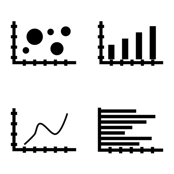 Ensemble d'icônes statistiques sur graphique à barres, graphique à barres horizontales et graphique à bulles. Icônes vectorielles de statistiques pour la conception d'applications, de Web, de mobiles et d'infographies . — Image vectorielle