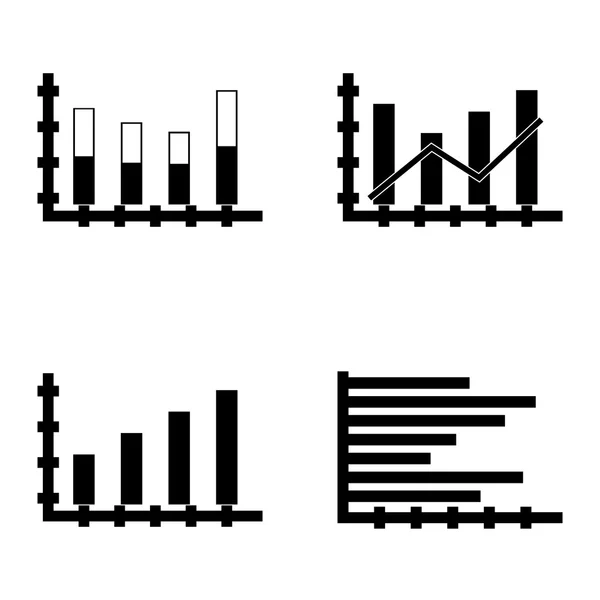 Satz von Statistik-Symbolen auf Balkendiagrammen, horizontalen Balkendiagrammen und gestapelten Balken. Statistik-Vektor-Icons für App, Web, Mobile und Infografik-Design. — Stockvektor