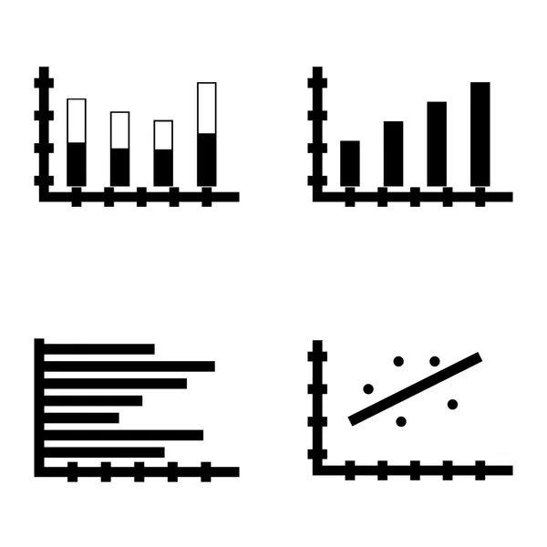 Conjunto de ícones de estatísticas no gráfico de barras, gráfico de barras horizontal e gráfico de dispersão. Ícones de vetor de estatísticas para App, Web, Mobile e design de infográficos . — Vetor de Stock