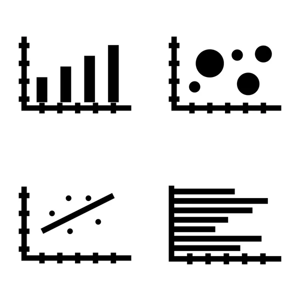 Conjunto de ícones de estatísticas no gráfico de barras, gráfico de barras horizontal e gráfico de dispersão. Ícones de vetor de estatísticas para App, Web, Mobile e design de infográficos . — Vetor de Stock