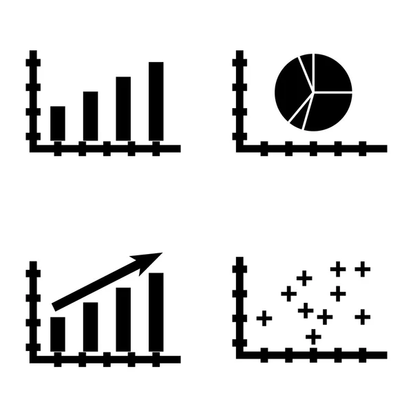 Conjunto de iconos de estadísticas en el gráfico de barras, gráfico de pastel y gráfico de puntos de trazador. Iconos de vectores de estadísticas para diseño de aplicaciones, web, móviles e infografías . — Archivo Imágenes Vectoriales