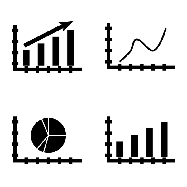 Set of Statistics Icons On Bar Chart, Pie Chart And Curved Line. Векторные иконки статистики для приложений, веб, мобильных и инфографических дизайнов . — стоковый вектор