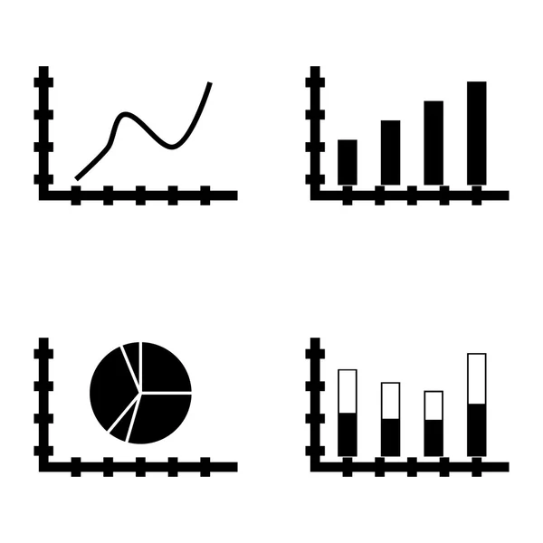 Serie di icone statistiche sul grafico a barre, grafico a torta e barra impilata. Statistiche Icone vettoriali per App, Web, Mobile e Infografica . — Vettoriale Stock