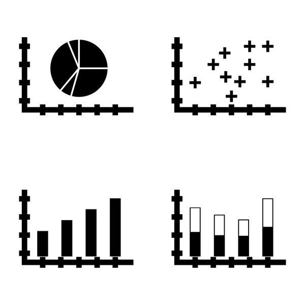 Satz von Statistik-Symbolen auf Balkendiagramm, Kuchendiagramm und gestapelten Balken. Statistik-Vektor-Icons für App, Web, Mobile und Infografik-Design. — Stockvektor