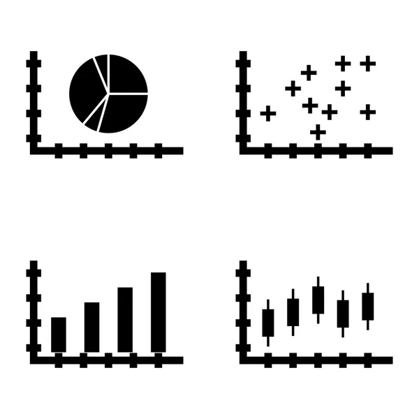 Conjunto de ícones de estatísticas no gráfico de barras, gráfico de tortas e gráfico de velas. Ícones de vetor de estatísticas para App, Web, Mobile e design de infográficos . — Vetor de Stock