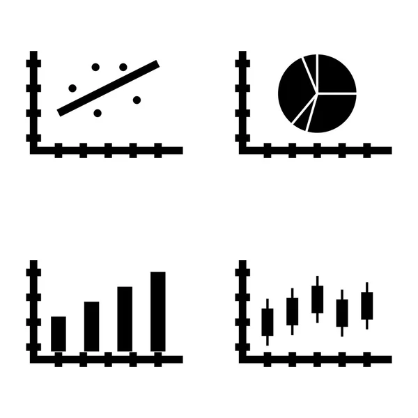 Conjunto de iconos de estadísticas en gráfico de barras, gráfico de pastel y gráfico de velas. Iconos de vectores de estadísticas para diseño de aplicaciones, web, móviles e infografías . — Vector de stock