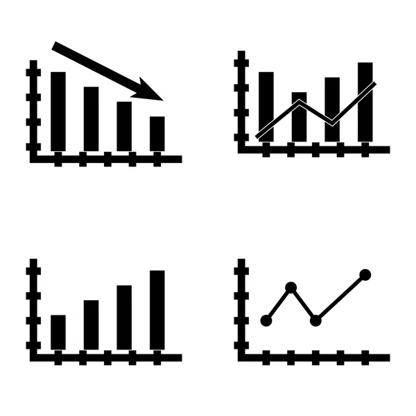 Uppsättning statistik ikoner på stapeldiagram, spetsiga linjediagram och Dynamics Grid. Statistik vektor ikoner för app, webb, mobil och Infographics design. — Stock vektor