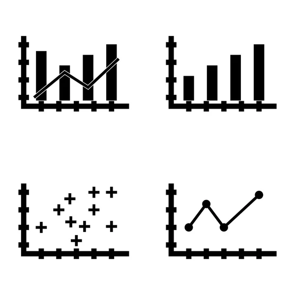 Conjunto de iconos de estadísticas en el gráfico de barras, gráfico de líneas puntiagudas y cuadrícula dinámica. Iconos de vectores de estadísticas para diseño de aplicaciones, web, móviles e infografías . — Vector de stock