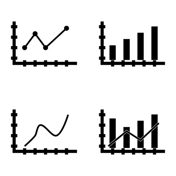 Conjunto de ícones de estatísticas no gráfico de barras, gráfico de linha apontada e linha curva. Ícones de vetor de estatísticas para App, Web, Mobile e design de infográficos . — Vetor de Stock