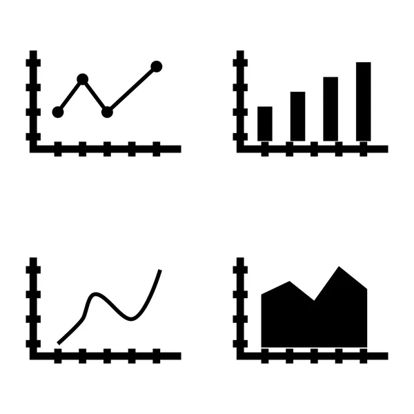Conjunto de ícones de estatísticas no gráfico de barras, gráfico de linha apontada e linha curva. Ícones de vetor de estatísticas para App, Web, Mobile e design de infográficos . —  Vetores de Stock