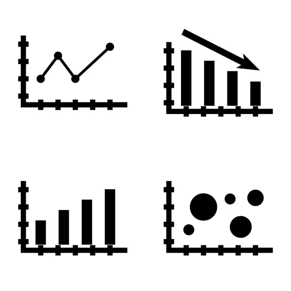 Conjunto de iconos de estadísticas en el gráfico de barras, gráfico de líneas apuntadas y gráfico de burbujas. Iconos de vectores de estadísticas para diseño de aplicaciones, web, móviles e infografías . — Archivo Imágenes Vectoriales