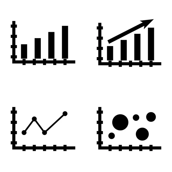 Conjunto de iconos de estadísticas en el gráfico de barras, gráfico de líneas apuntadas y gráfico de burbujas. Iconos de vectores de estadísticas para diseño de aplicaciones, web, móviles e infografías . — Vector de stock