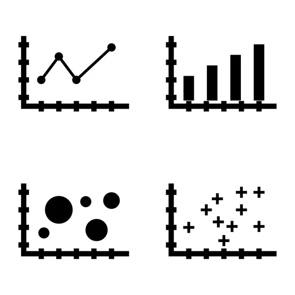 Sada statistických ikon na pruhovém grafu, špičatý spojnicový graf a bublinová mapa. Statistika vektorových ikon pro aplikace, web, mobilní a Infografické návrhy. — Stockový vektor