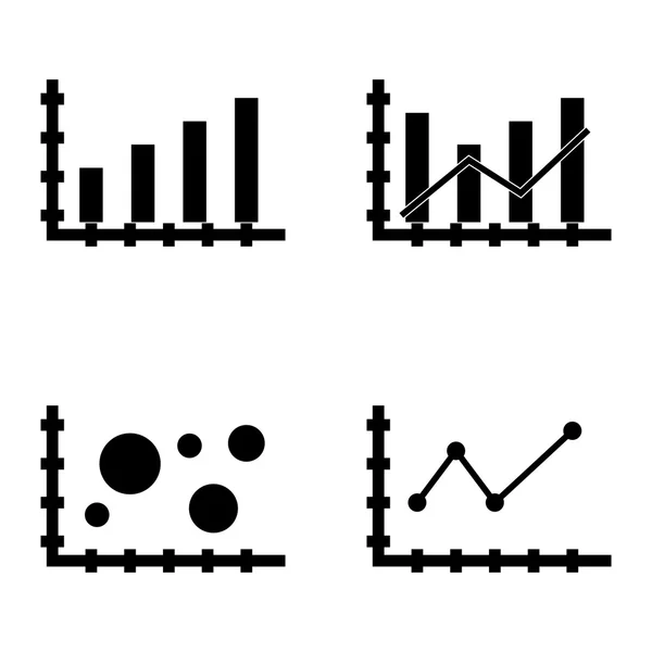 Ensemble d'icônes statistiques sur graphique à barres, graphique linéaire pointu et graphique à bulles. Icônes vectorielles de statistiques pour la conception d'applications, de Web, de mobiles et d'infographies . — Image vectorielle