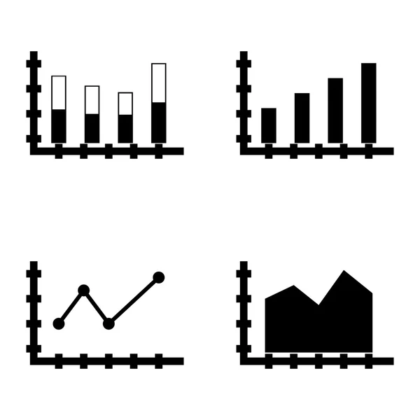 Conjunto de iconos de estadísticas en el gráfico de barras, gráfico de líneas apuntadas y barra apilada. Iconos de vectores de estadísticas para diseño de aplicaciones, web, móviles e infografías . — Vector de stock