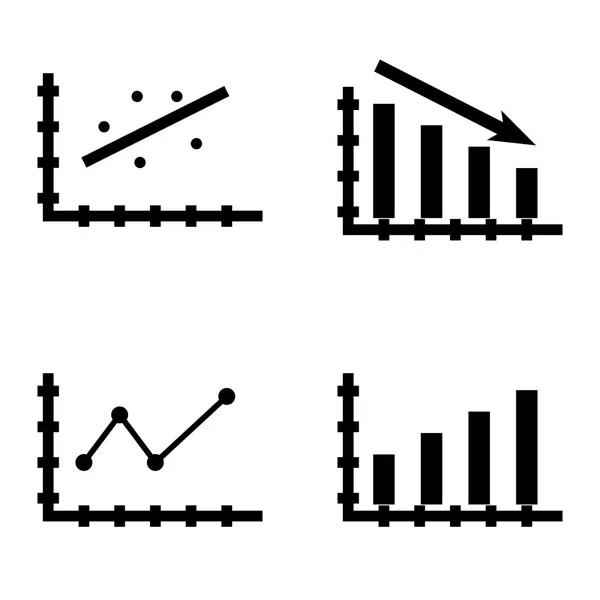 Ensemble d'icônes statistiques sur le graphique à barres, graphique linéaire pointu et graphique à nuage de points. Icônes vectorielles de statistiques pour la conception d'applications, de Web, de mobiles et d'infographies . — Image vectorielle