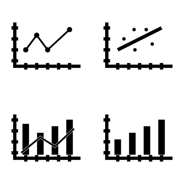 Serie di icone statistiche sul grafico a barre, grafico a linee puntate e grafico a dispersione. Statistiche Icone vettoriali per App, Web, Mobile e Infografica . — Vettoriale Stock