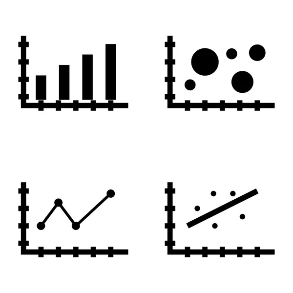 Serie di icone statistiche sul grafico a barre, grafico a linee puntate e grafico a dispersione. Statistiche Icone vettoriali per App, Web, Mobile e Infografica . — Vettoriale Stock