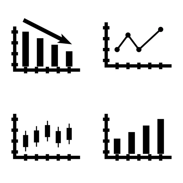 Serie di icone statistiche sul grafico a barre, grafico a linee puntate e grafico delle candele. Statistiche Icone vettoriali per App, Web, Mobile e Infografica . — Vettoriale Stock