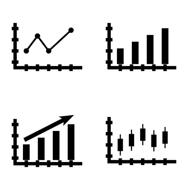 Set Of Statistics Icons On Bar Chart, Pointed Line Chart and Candles Chart. Векторные иконки статистики для приложений, веб, мобильных и инфографических дизайнов . — стоковый вектор