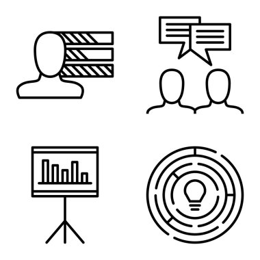 Kişilik, fikir beyin fırtınası ve yaratıcılık üzerinde proje yönetimi simgeler kümesi. Proje Yönetimi vektör simgeler App, Web, mobil ve Infographics tasarım için.