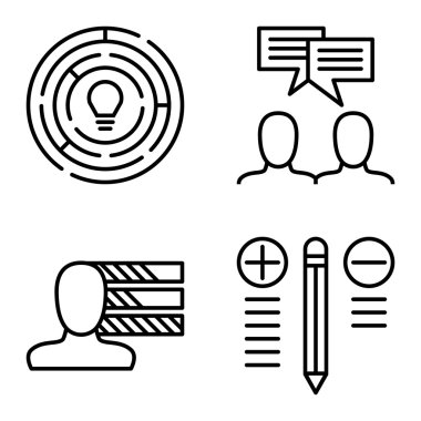 Kişilik, fikir beyin fırtınası ve yaratıcılık üzerinde proje yönetimi simgeler kümesi. Proje Yönetimi vektör simgeler App, Web, mobil ve Infographics tasarım için.