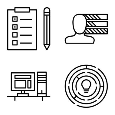 Kişilik, Yaratıcılık ve Görev Listesi Üzerine Proje Yönetimi Simgeleri Ayarlayın. Uygulama, Web, Mobil Ve Infographics Tasarım için Proje Yönetimi Vektör Simgeleri.