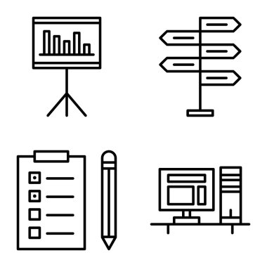 Karar Verme, Görev Listesi ve İstatistikler Proje Yönetimi Simgeleri Kümesi. Uygulama, Web, Mobil Ve Infographics Tasarım için Proje Yönetimi Vektör Simgeleri.