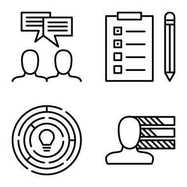 Kişilik, fikir beyin fırtınası ve yaratıcılık üzerinde proje yönetimi simgeler kümesi. Proje Yönetimi vektör simgeler App, Web, mobil ve Infographics tasarım için.