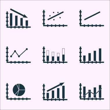 Grafikler, diyagramlar ve istatistik simgeler kümesi. Premium Kalite simgesi derleme. Simgeler, Web, uygulama ve kullanıcı arabirimi tasarımı için kullanılabilir. Vektör çizim, Eps10.