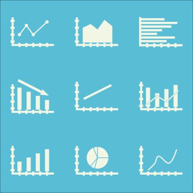 Grafikler, diyagramlar ve istatistik simgeler kümesi. Premium Kalite simgesi derleme. Simgeler, Web, uygulama ve kullanıcı arabirimi tasarımı için kullanılabilir. Vektör çizim, Eps10.