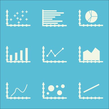 Grafikler, diyagramlar ve istatistik simgeler kümesi. Premium Kalite simgesi derleme. Simgeler, Web, uygulama ve kullanıcı arabirimi tasarımı için kullanılabilir. Vektör çizim, Eps10.