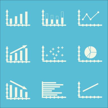 Grafikler, diyagramlar ve istatistik simgeler kümesi. Premium Kalite simgesi derleme. Simgeler, Web, uygulama ve kullanıcı arabirimi tasarımı için kullanılabilir. Vektör çizim, Eps10.