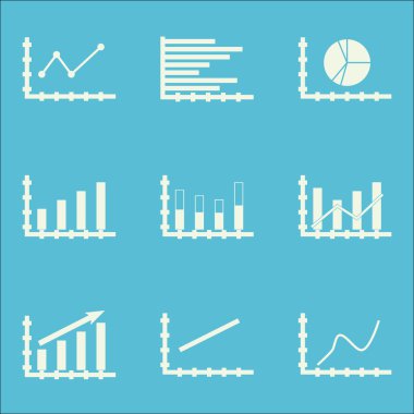 Grafikler, diyagramlar ve istatistik simgeler kümesi. Premium Kalite simgesi derleme. Simgeler, Web, uygulama ve kullanıcı arabirimi tasarımı için kullanılabilir. Vektör çizim, Eps10.