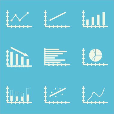Grafikler, diyagramlar ve istatistik simgeler kümesi. Premium Kalite simgesi derleme. Simgeler, Web, uygulama ve kullanıcı arabirimi tasarımı için kullanılabilir. Vektör çizim, Eps10.