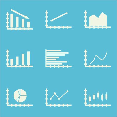 Grafikler, diyagramlar ve istatistik simgeler kümesi. Premium Kalite simgesi derleme. Simgeler, Web, uygulama ve kullanıcı arabirimi tasarımı için kullanılabilir. Vektör çizim, Eps10.