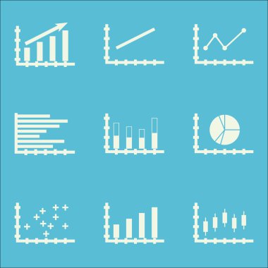 Grafikler, diyagramlar ve istatistik simgeler kümesi. Premium Kalite simgesi derleme. Simgeler, Web, uygulama ve kullanıcı arabirimi tasarımı için kullanılabilir. Vektör çizim, Eps10.