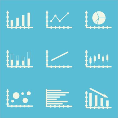 Grafikler, diyagramlar ve istatistik simgeler kümesi. Premium Kalite simgesi derleme. Simgeler, Web, uygulama ve kullanıcı arabirimi tasarımı için kullanılabilir. Vektör çizim, Eps10.
