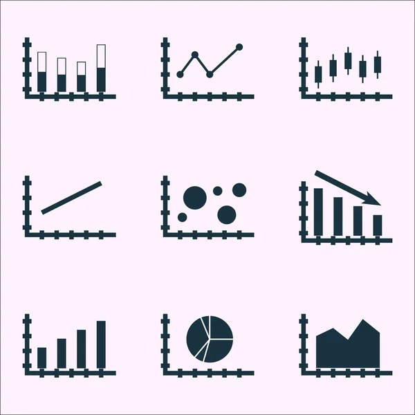 Set Of Graphs, Diagrams And Statistics Icons. Premium Quality Symbol Collection. Icons Can Be Used For Web, App And Ui Design. Vector Illustration, EPS10. — Stock Vector