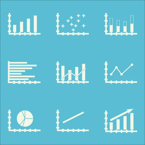 Grafikonok, diagramok és statisztikák ikonok beállítása. Prémium minőségű szimbólum gyűjtemény. Ikonok lehet használni a Web-, alkalmazás- és Ui Design. Vektoros illusztráció, Eps10. — Stock Vector