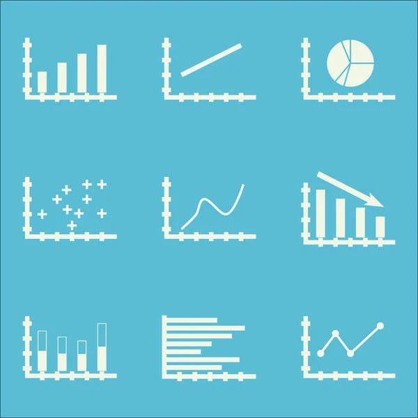 Set Of Graphs, Diagrams And Statistics Icons. Premium Quality Symbol Collection. Icons Can Be Used For Web, App And Ui Design. Vector Illustration, EPS10. — Stock Vector