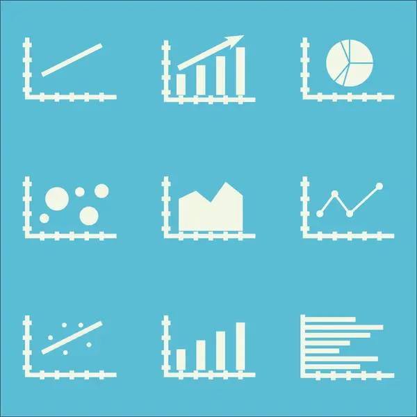 Grafikonok, diagramok és statisztikák ikonok beállítása. Prémium minőségű szimbólum gyűjtemény. Ikonok lehet használni a Web-, alkalmazás- és Ui Design. Vektoros illusztráció, Eps10. — Stock Vector