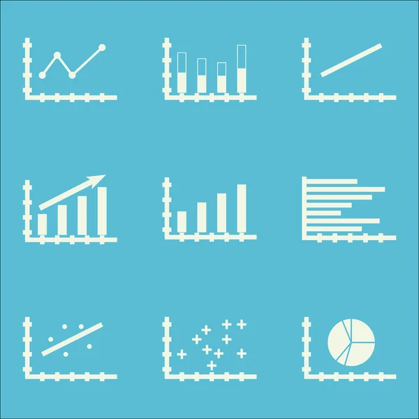 Grafikonok, diagramok és statisztikák ikonok beállítása. Prémium minőségű szimbólum gyűjtemény. Ikonok lehet használni a Web-, alkalmazás- és Ui Design. Vektoros illusztráció, Eps10. — Stock Vector