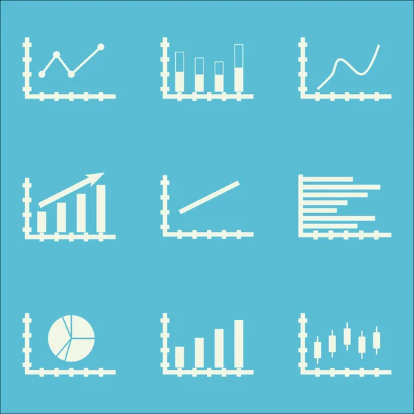 Sada grafy, diagramy a statistiky ikon. Prémiová kvalita Symbol kolekce. Ikony lze použít pro Web, aplikaci a Ui Design. Vektorové ilustrace, Eps10. — Stockový vektor