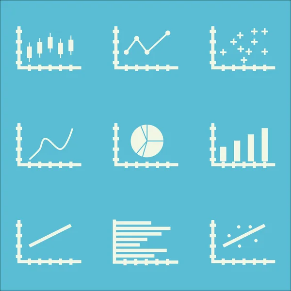 Grafikonok, diagramok és statisztikák ikonok beállítása. Prémium minőségű szimbólum gyűjtemény. Ikonok lehet használni a Web-, alkalmazás- és Ui Design. Vektoros illusztráció, Eps10. — Stock Vector