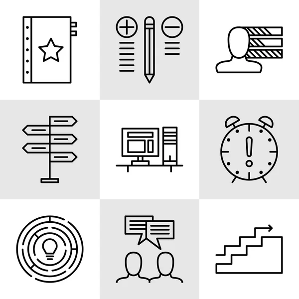 Conjunto de iconos de gestión de proyectos sobre toma de decisiones, personalidad y reunión de equipo. Iconos de vectores de gestión de proyectos para diseño de aplicaciones, web, móviles e infografías . — Vector de stock