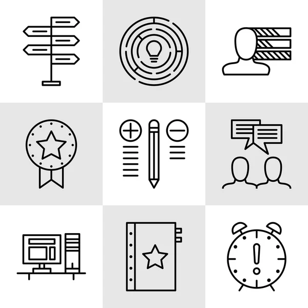 Conjunto de iconos de gestión de proyectos sobre toma de decisiones, personalidad y reunión de equipo. Iconos de vectores de gestión de proyectos para diseño de aplicaciones, web, móviles e infografías . — Vector de stock