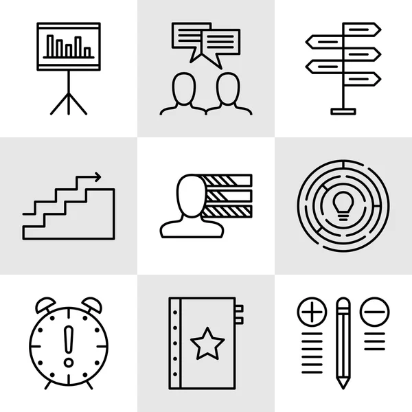 Conjunto de iconos de gestión de proyectos sobre toma de decisiones, personalidad y reunión de equipo. Iconos de vectores de gestión de proyectos para diseño de aplicaciones, web, móviles e infografías . — Vector de stock