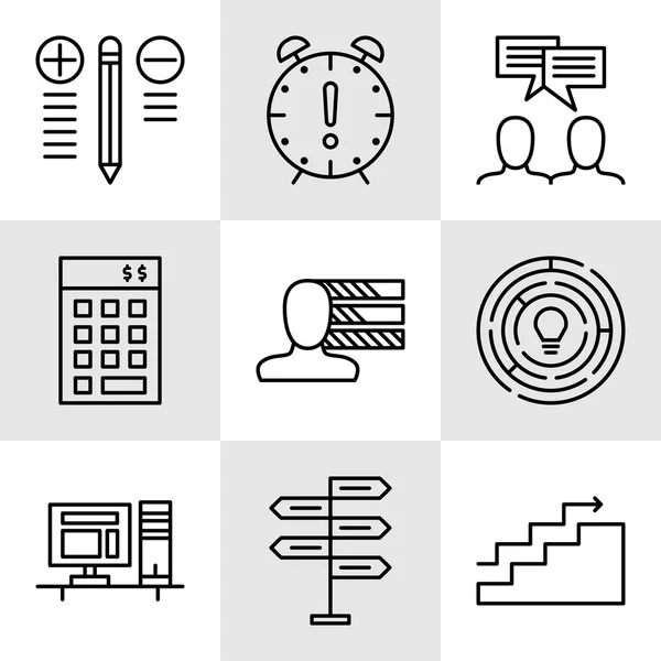 Conjunto de iconos de gestión de proyectos sobre toma de decisiones, personalidad y reunión de equipo. Iconos de vectores de gestión de proyectos para diseño de aplicaciones, web, móviles e infografías . — Vector de stock