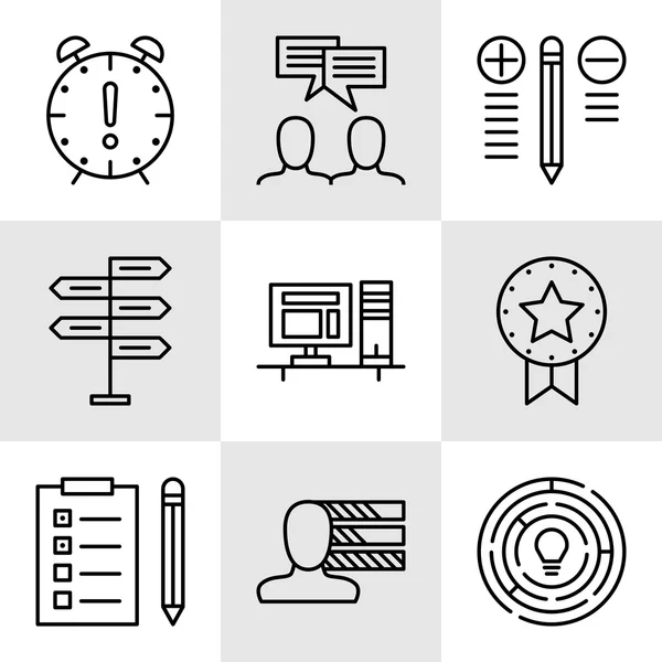 Conjunto de iconos de gestión de proyectos sobre toma de decisiones, personalidad y reunión de equipo. Iconos de vectores de gestión de proyectos para diseño de aplicaciones, web, móviles e infografías . — Vector de stock